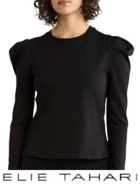XL Elie Tahari Pleated Shoulder Top in Black, New With Tags